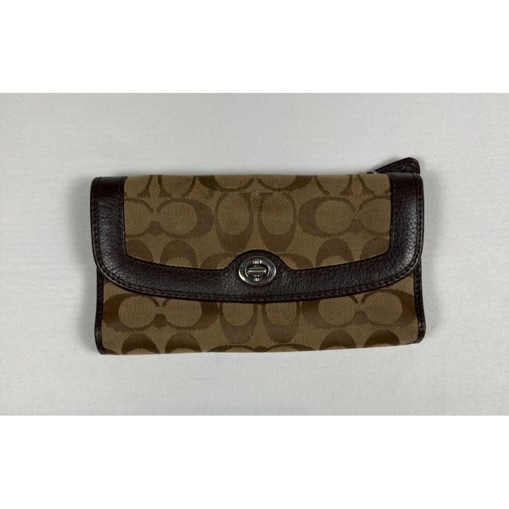 Coach Women’s Signature Monogram Turnlock Slim Envelope Wallet Brown Canvas